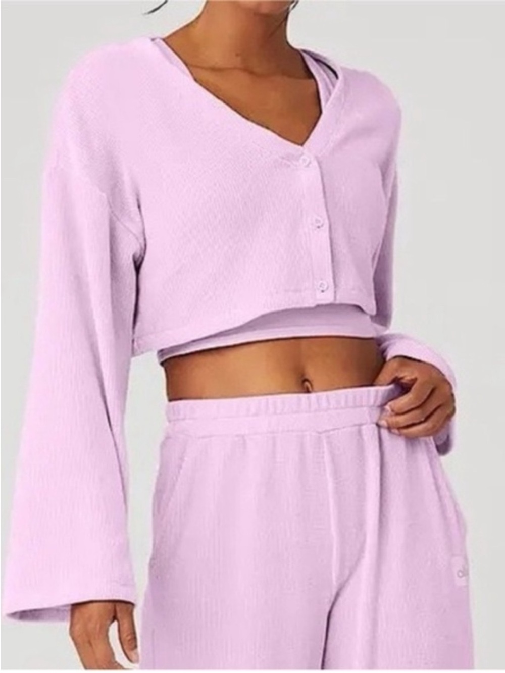 ALO Yoga lilac Lavender Cropped Button Cardigan soft